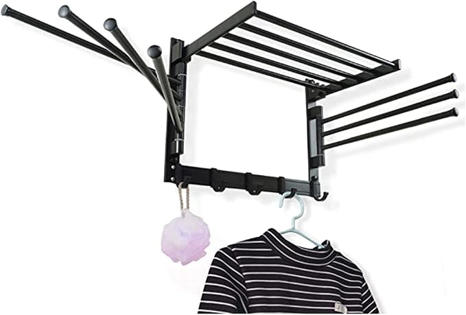 Wall Mounted Laundry Rack with Swivel Arms Hooks and Space Aluminum Design by Unknown