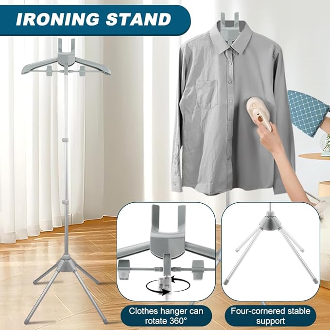 Steamer Hanger Stand with Adjustable Height, Portable Steamer Rack with - Image 3
