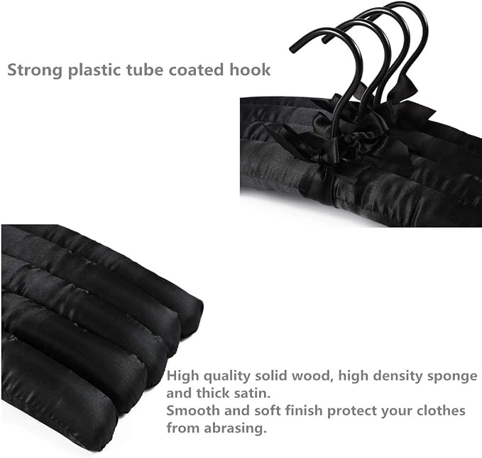 Black Satin Padded Sweater Hangers 5 Pack, Blouse Hanger - Image 3
