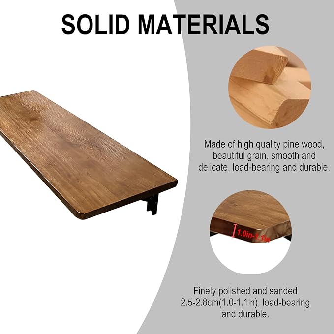 Solid Wood Wall Mount Folding Table，Floating Wall Desk Up To 1.1in Thick - Image 3