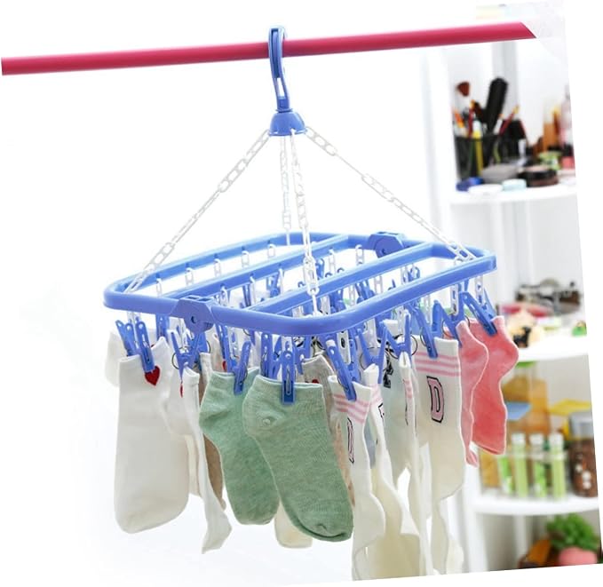 Laundry Drying Rack 32 Clips Plastic Hanger Folding - Image 8