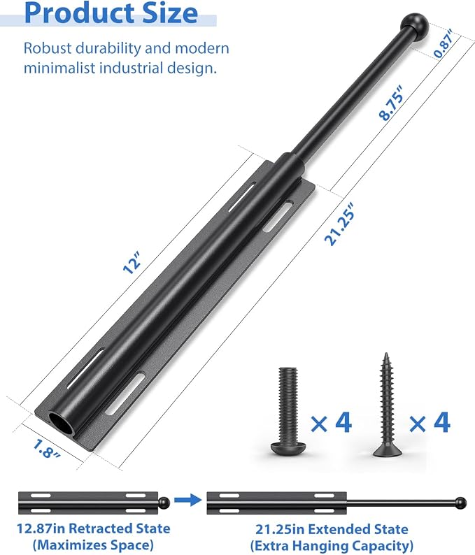Valet Rod for Closet Pull Out, Adjustable Retractable Slide Out Valet Rod - Image 4