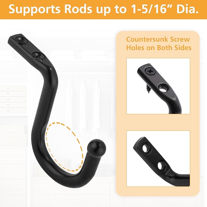 Closet Rod Bracket 4 Pcs Closet Rod Center Supports Hanger - Image 4