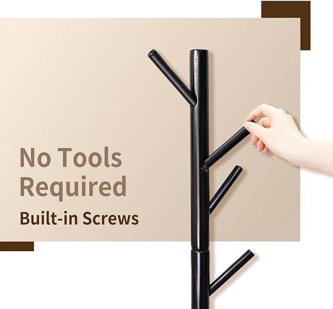 VaeFae Bamboo Coat Rack Stand, Free Standing Hall Tree - Image 5