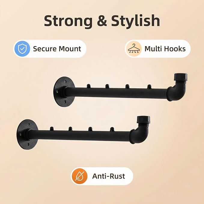 Industrial Wall Pipe Clothes Bar - Image 4