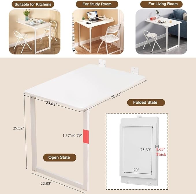 Folding Wall-Mounted Drop Leaf Table 35"×23" Space Saving Decorative Painting - Image 2