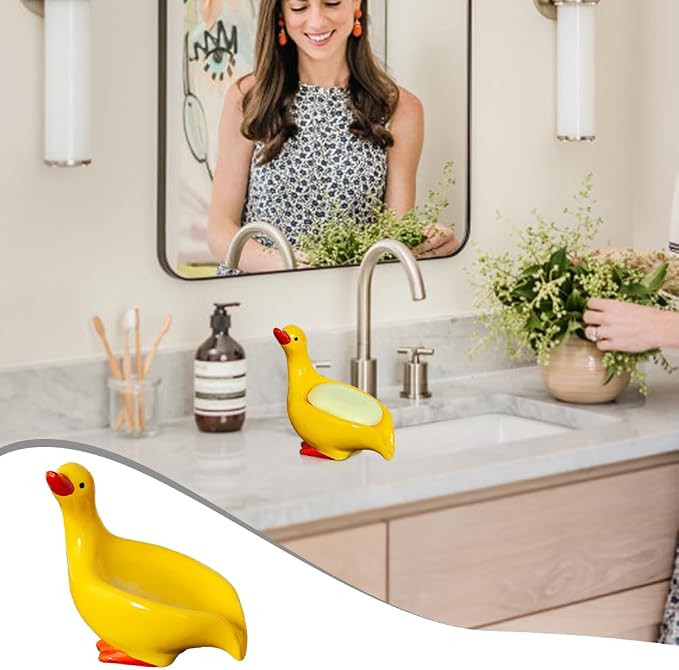 Adorable Laundry Sponge Storage Case -Duck-Shaped Ceramic Soap Dis, Cute - Image 3