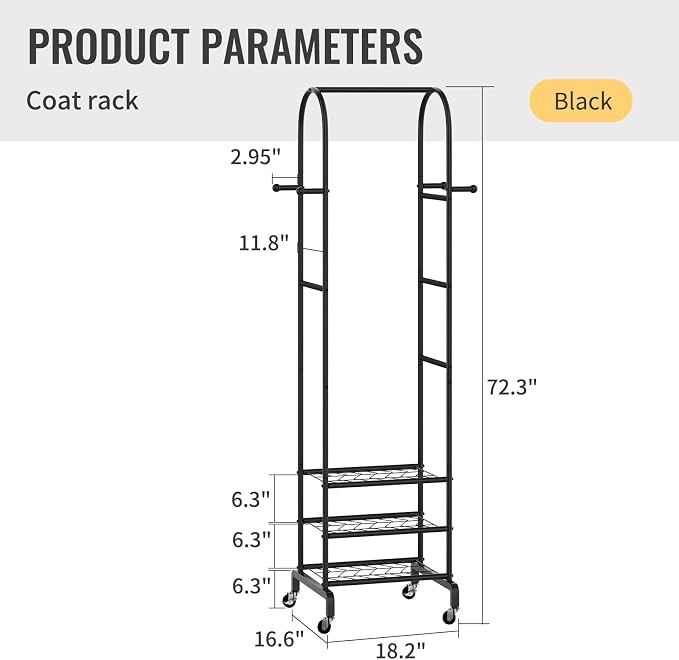 Garment Rack with Wheels, Small Metal Coat Rack With 4 Hooks, Freestanding - Image 2