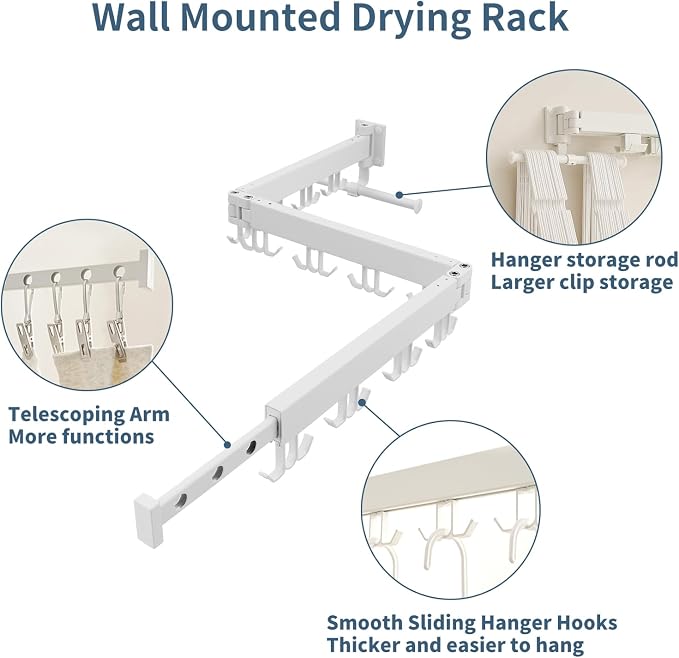 JOOM Clothes Drying Rack Wall Mounted, Folding Clothes Drying Rack, Retractable - Image 2