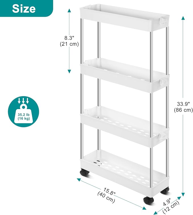 YSSOA Rolling Storage Cart, 4 Tier Slim Mobile Shelving Unit - Image 2