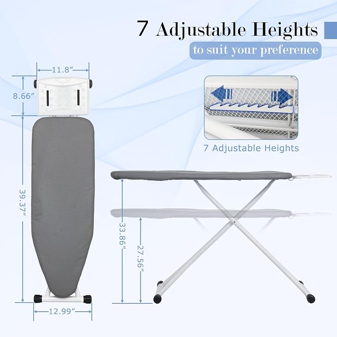 Ironing Board 48" x 13" with Iron Rest, 7-Level Height Adjustable, Heavy Duty - Image 2