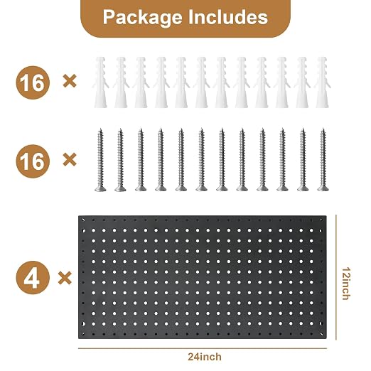 4 Packs 24"x12" Pegboard Wall Organizer, Metal Pegboard Panels Tool Organizer - Image 2