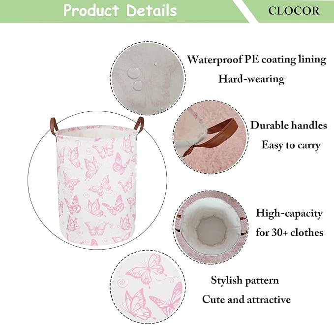 CLOCOR Pink Laundry Basket, Waterproof Nursery Hamper - Image 6