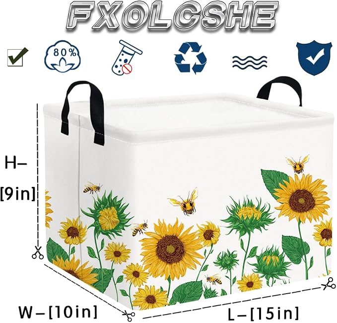 FXOLCSHE Rectangular Sunflower basket, Waterproof Canvas kids Laundry Nursery - Image 7