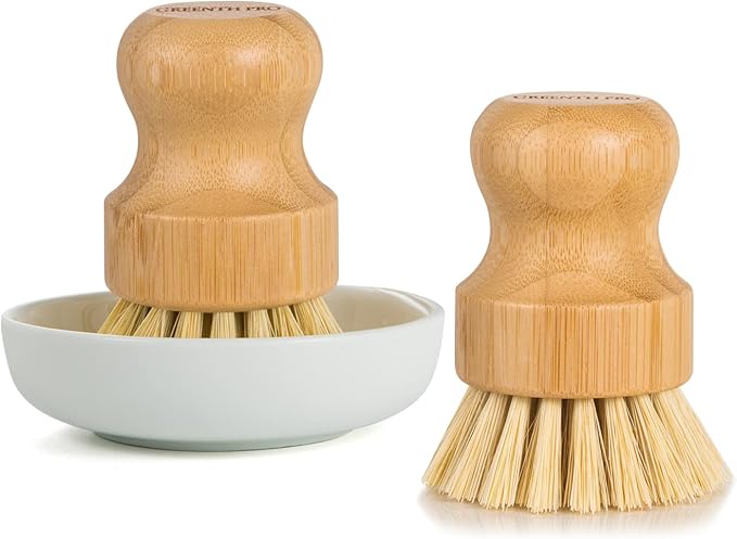 Bamboo Dish Brush-2 Pack Nature Sisal Scrubber Brush by GREENTHPRO