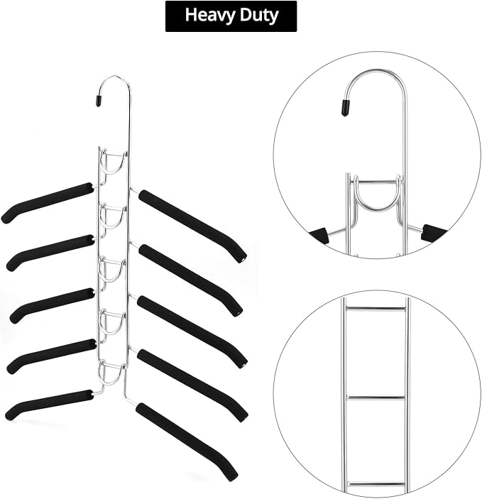 QWORK 4 Pack Clothes Hangers Space Saving, 5 in 1 Multi Layer Metal Hanger Racks - Image 3