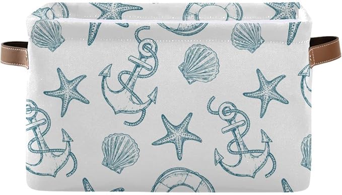 Coastal Anchor Nautical Theme Storage Basket Fabric Laundry Baskets Starfish by Wamika