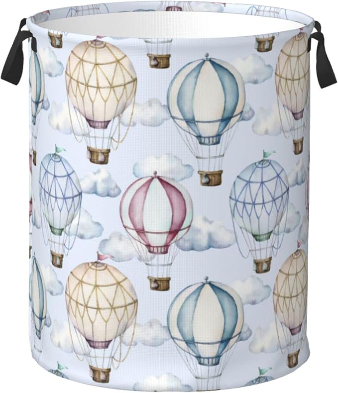 Watercolor Hot Air Balloons And Clouds Laundry Hamper Bag by Unknown