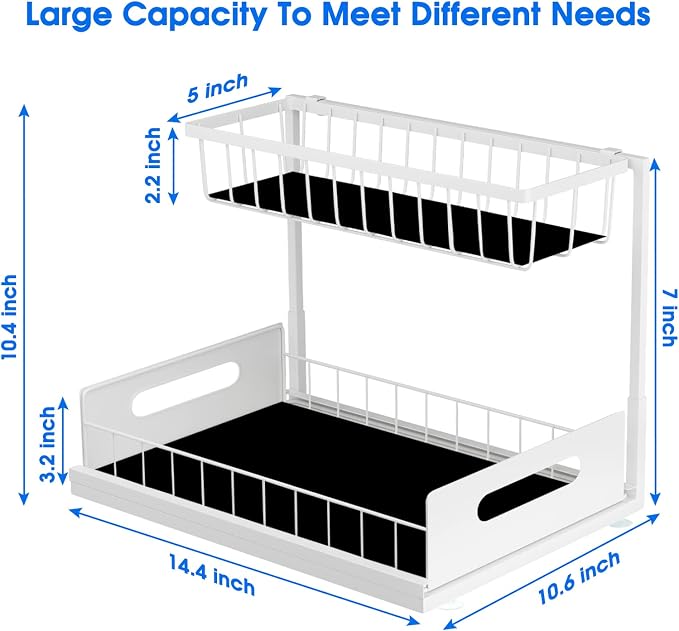 2 Pack Under Sink Organizer, 2 Tier Pull-Out Cabinet Storage Shelf, - Image 7