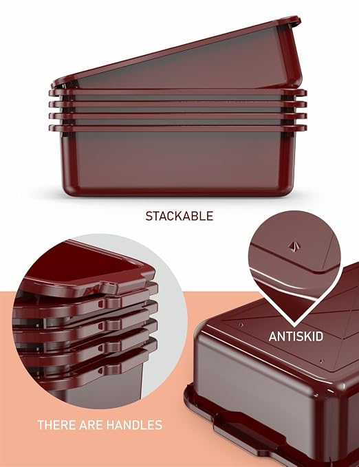 5-Pack Commercial Bus Tubs Box/Tote Box, Wine Red Plastic Storage Bin - Image 3