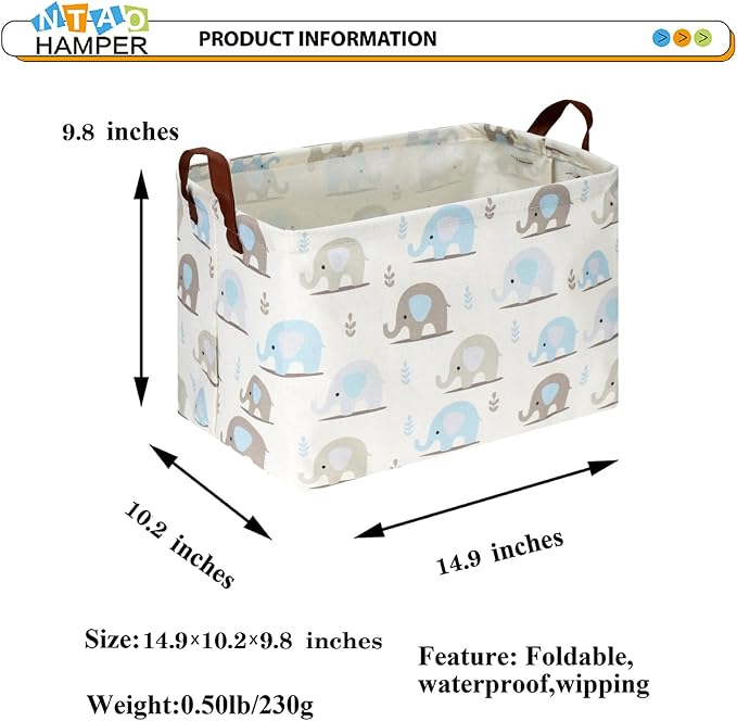Rectangular Blue Elephant Storage Basket, Collapsible Gift Basket - Image 6