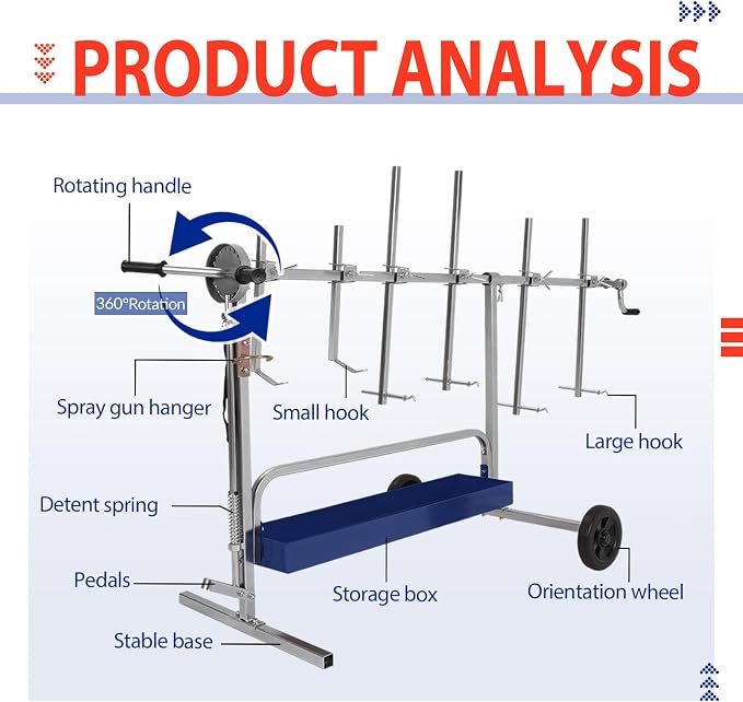 Rotating Paint Stand Universal W/Tool Tray&360° Rotation Adjustable Bars - Image 2