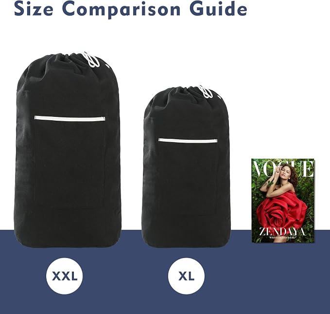 Canvas Laundry bag, Washable Laundry backpack, Adjustable Straps, Large Front - Image 3