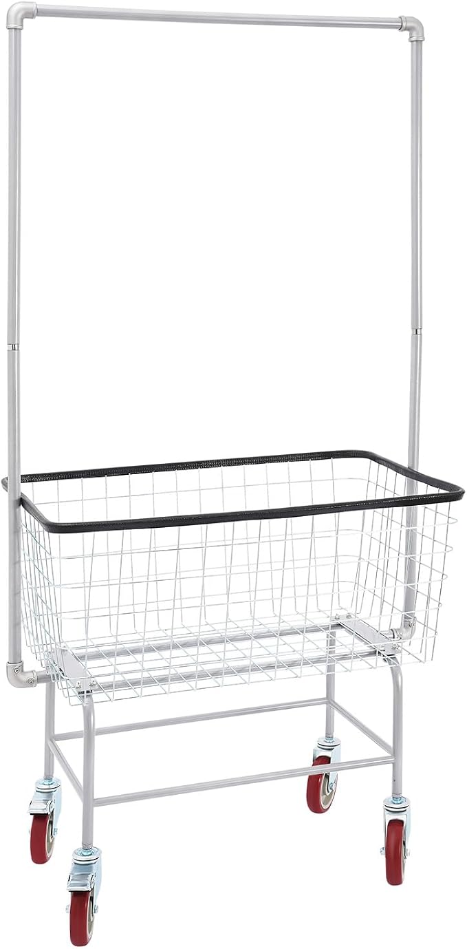 Wire Laundry Cart with Wheels & Hanging Rack, Heavy Duty Rolling Laundry Basket - Image 6