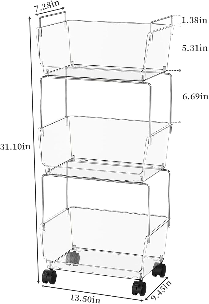 YCIA&DONE 3 Tier Rolling Storage Cart - Image 2