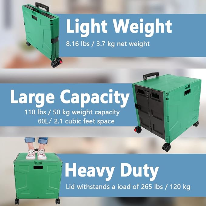 Foldable Shopping Utility Cart Portable Rolling Crate Handcart - Image 6