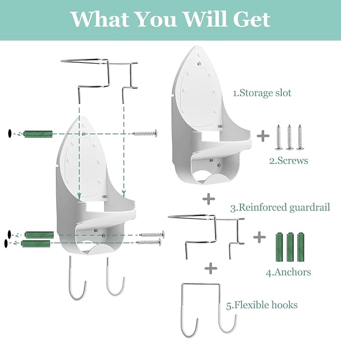 DOUBLE 2 C Ironing Board Hanger Wall Mount Electric Iron Holder Iron and - Image 4