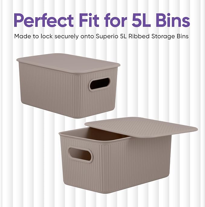Superio Ribbed Collection Lid for Decorative Plastic Basket Open Home Storage - Image 7
