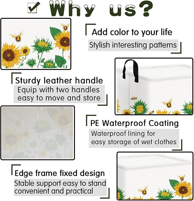 FXOLCSHE Rectangular Sunflower basket, Waterproof Canvas kids Laundry Nursery - Image 6