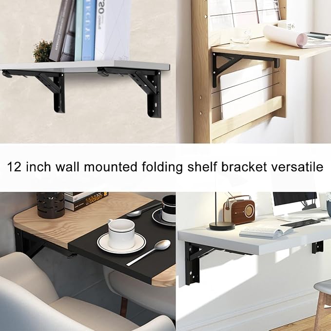 12 in Folding Shelf Hinges, 90 Degree Fold Down Table Wall Mounted Hinges - Image 6