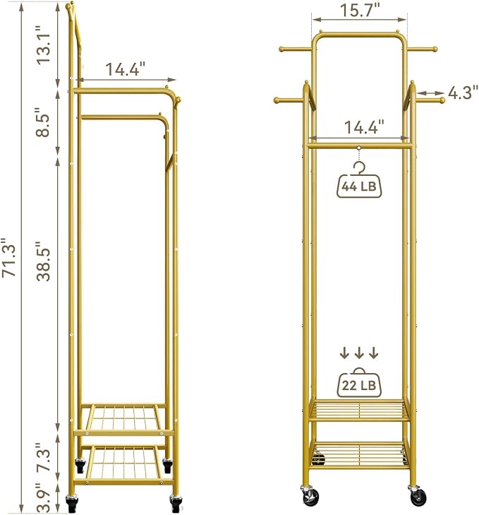 Chrislley Clothes Rack with Wheels, Small Rolling Garment Rack, 4 Hanging Rods - Image 3