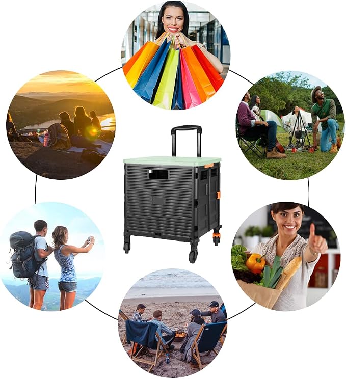 FELICON SELORSS Foldable Utility Cart Folding Portable Rolling Crate Handcart - Image 6