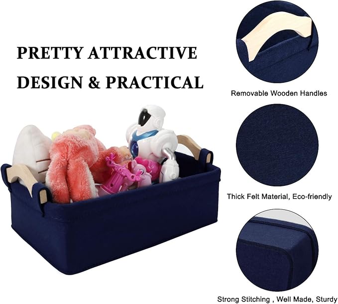 Rectangle Storage Baskets Navy Blue Storage Baskets Soft Decorative Nursery Bins - Image 6
