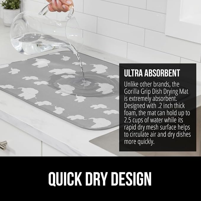 GORILLA GRIP Ultra Water Absorbent Microfiber Dish Drying Mat 2 Pack, Quick Dry - Image 3