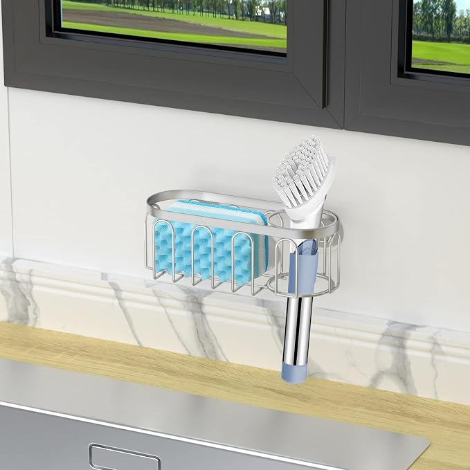 Yazoni 2-in-1 Sponge Holder for Kitchen Sink, Sink Caddy Kitchen Sink Organizer - Image 8
