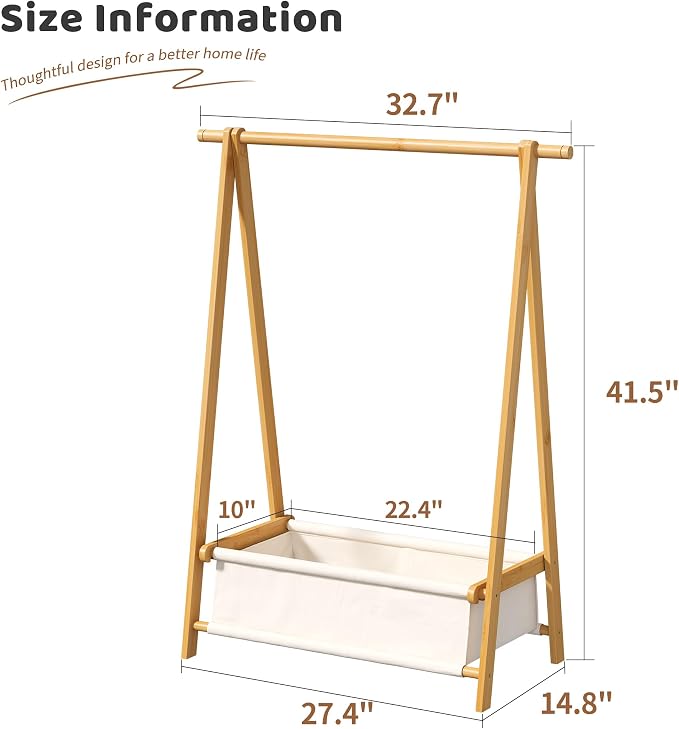 FILWH Bamboo Clothes Rack with Storage Box Foldable Garment Holder Coat Rack - Image 7
