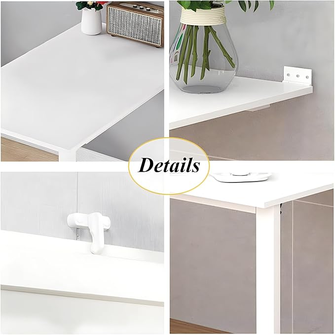 Wall Mounted Folding Table, Flip-up Dining Table Wood Drop-Leaf Desk - Image 6