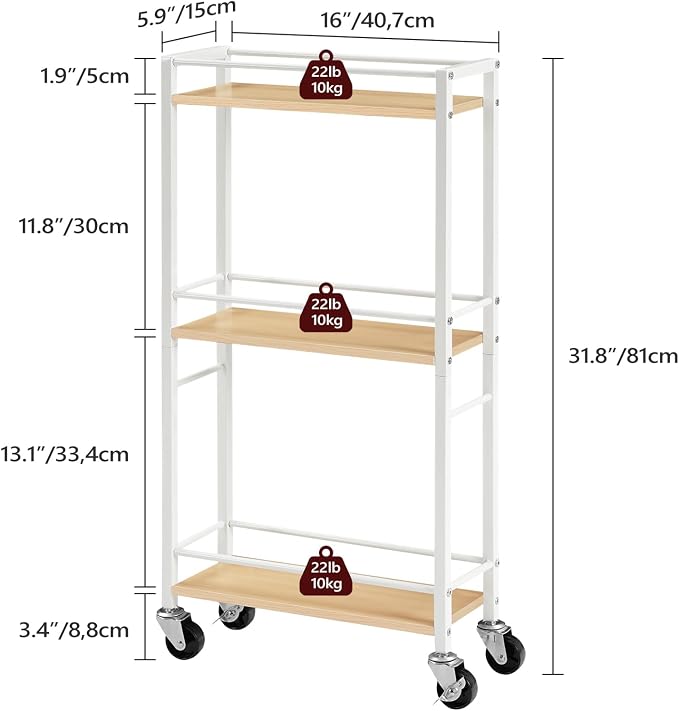 Slim Rolling Cart, Mobile Kitchen Cart on Wheels, Narrow Storage Cart - Image 2