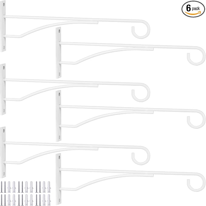 8" White Plant Hangers 6 Pack, Hanging Plant Bracket by EYROSA
