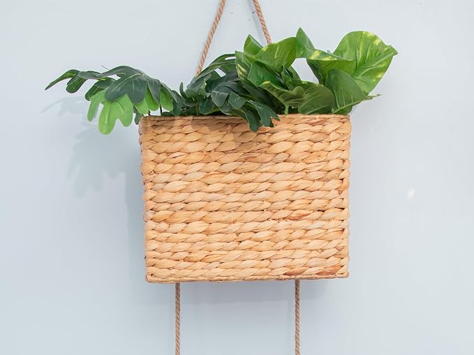 YAHUAN Woven Water Hyacinth Hanging Basket 2-Tiered Rectangular Storage Baskets - Image 6