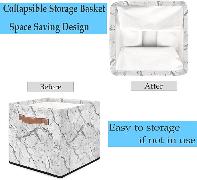 White Gray Marble Storage Basket 13x13x13 Inch Large Fabric Storage Box - Image 5