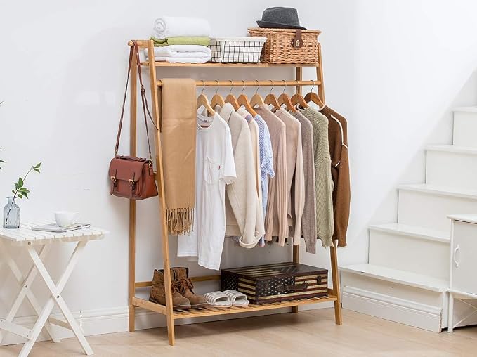 COPREE Bamboo Garment Coat Clothes Hanging Heavy Duty Rack - Image 6