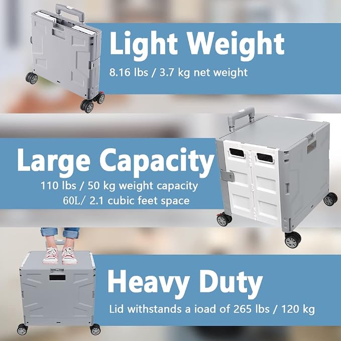 Foldable Shopping Utility Cart Portable Rolling Crate Handcart - Image 5