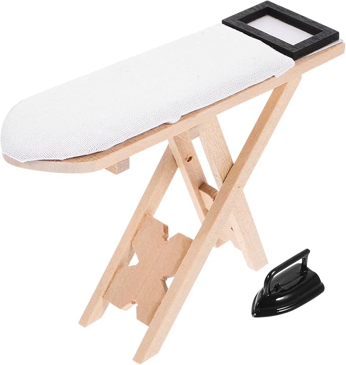 NUOBESTY 1 Set Dollhouse Miniature Iron Ironing Table Playset Mini Ironing - Image 9