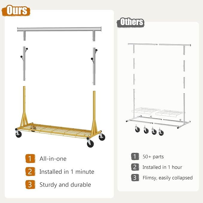 Rolling Clothes Rack Load 530lbs, Heavy Duty Garment Rack - Image 7