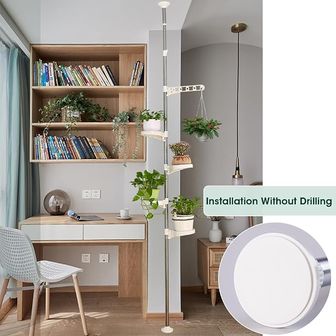 Hershii 5-Layer Indoor Plant Pole Spring Tension Rod Corner Flower Display Rack - Image 4